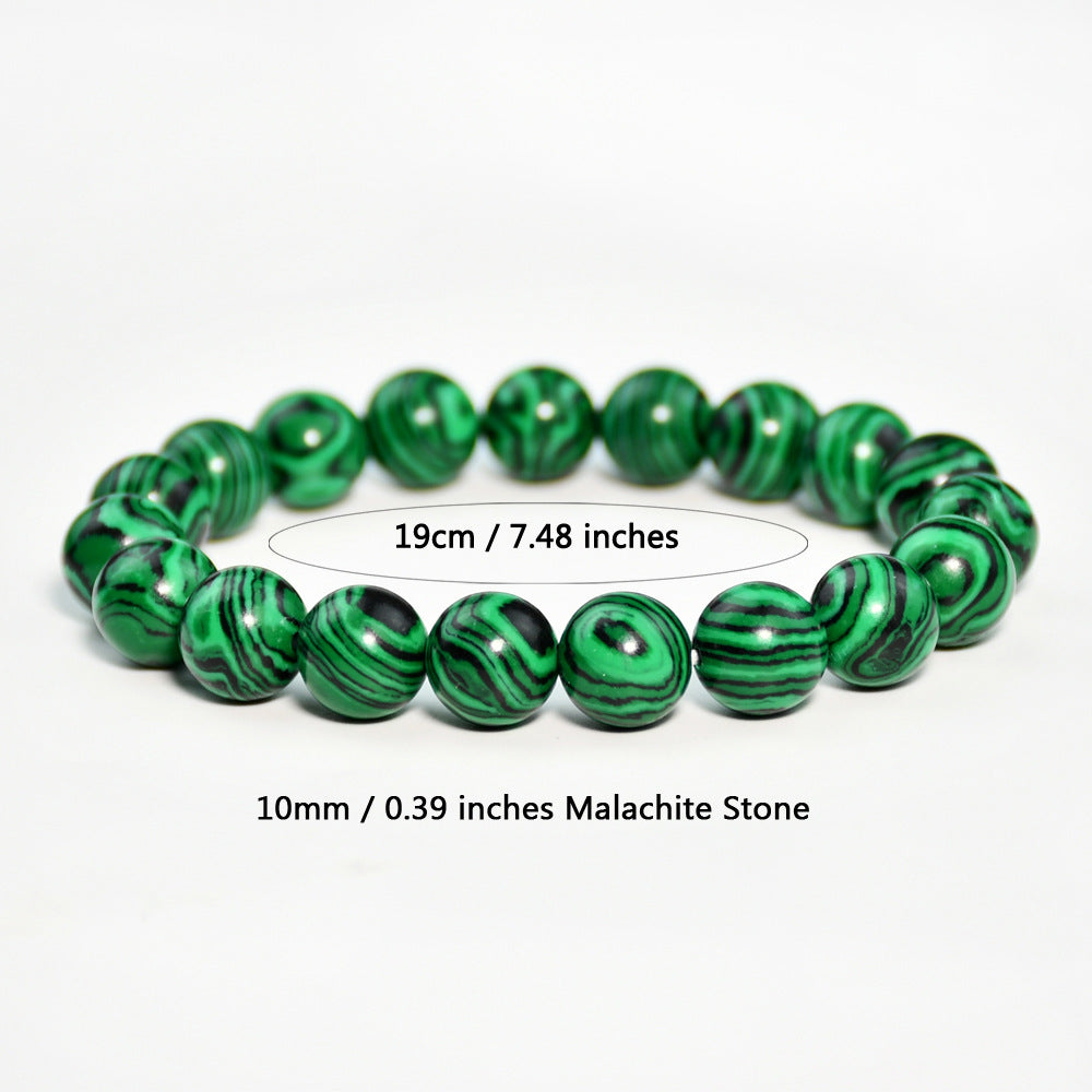 Vintage malachite beaded bracelet stacking style green bracelet men and women elastic jewelry - V.I.P Digital Presence