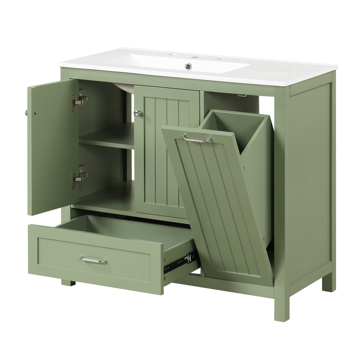 36 inch bathroom vanity with sink, one double door cabinet one large drawer and one flip drawer solid wood and MDF board, green - V.I.P Digital Presence