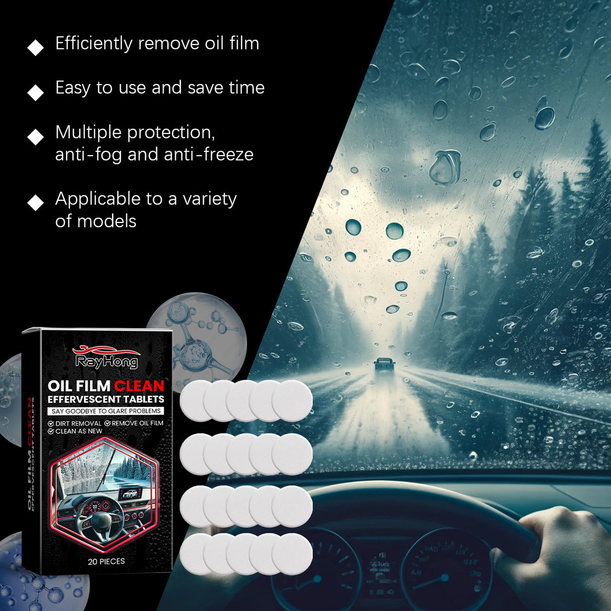 Glass Oil Film Cleaning Tablet, Front Inner Windshield Oil Film Removing Stain Brightening Cleaning Tablet - V.I.P Digital Presence