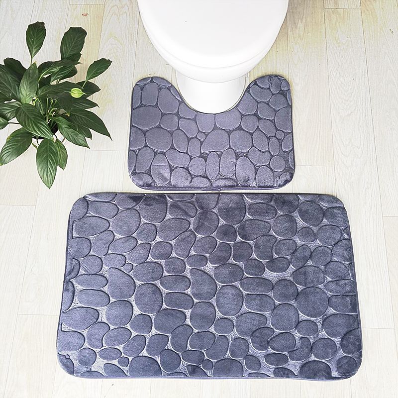 Embossed Stone Two-Piece Bathroom Toilet Floor Mat PVC Non-Slip Absorbent Carpet Door Mat - V.I.P Digital Presence