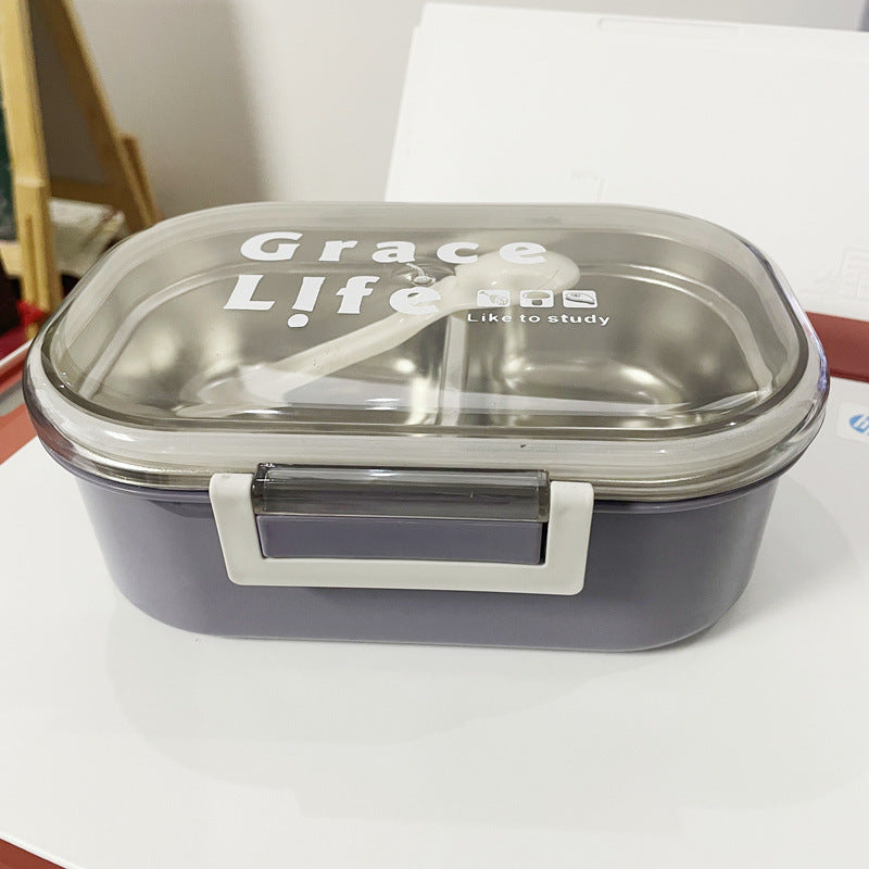 Korean style simple stainless steel two compartment lunch box with cutlery - V.I.P Digital Presence
