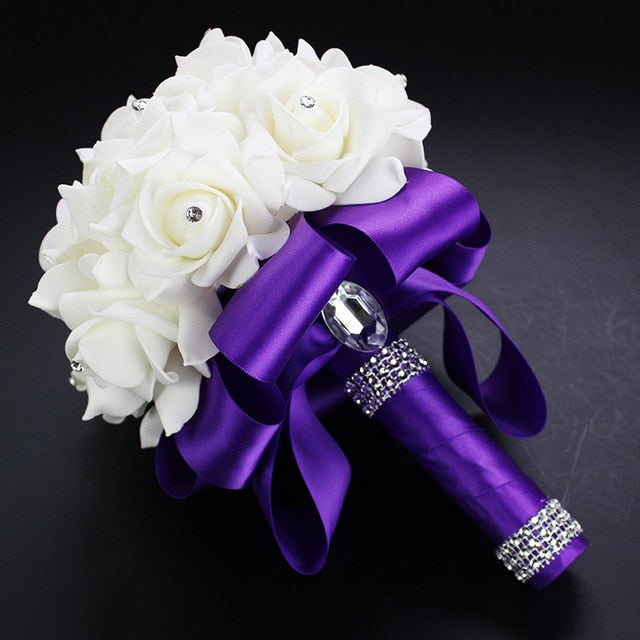 White Ivory Bridal Bridesmaid Flower Wedding Bouquet Artificial Flower Rose Bouquet Crystal Bridal Bouquets - V.I.P Digital Presence