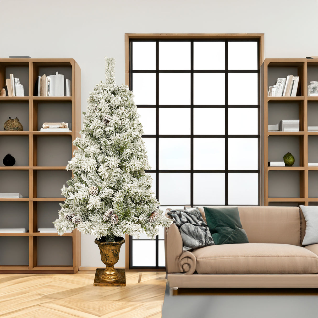 A set of 4 artificial Christmas trees, including flower garlands, flower garlands, and 2 entrance trees, with LED lights - V.I.P Digital Presence