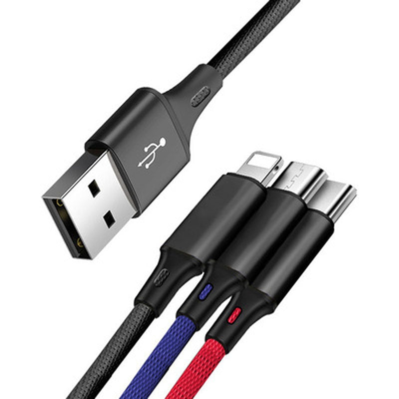 One to three data cable nylon braided three head fast charging mobile phone charging cable - V.I.P Digital Presence