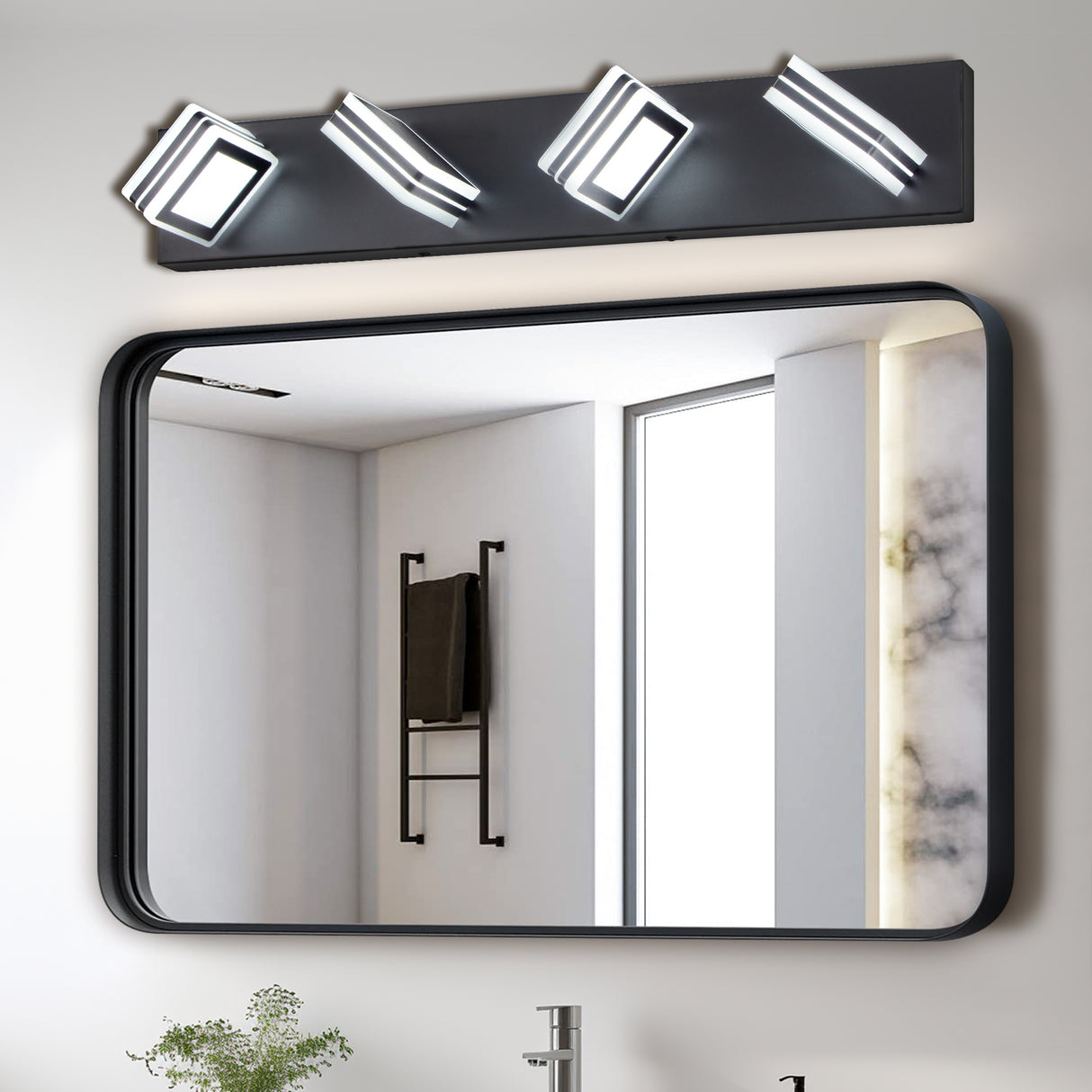 LED Modern Black Vanity Lights, 4-Lights Acrylic Matte Black Bathroom Vanity Lights Over Mirror - V.I.P Digital Presence