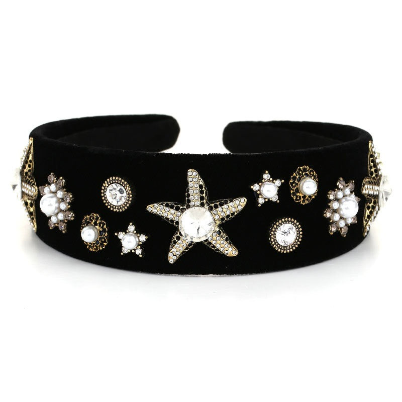 Fashionable velvet pearl black starfish hairband - V.I.P Digital Presence