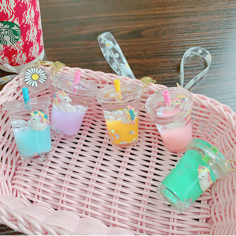 Glitter Quicksand Key Chain Liquid Floating Unicorn Keyring Keychain Bag Charm Milk Tea Cup Pendant Keyfob Gift for Women - V.I.P Digital Presence