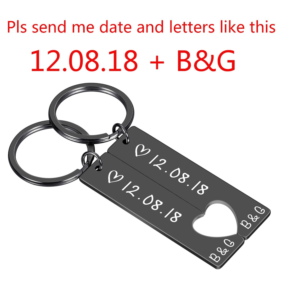 Personalized Heart Keychain Set Engraved King Date and Name Love Keyring Gift for Couples Girlfriend Boyfriends Key Chain Rings - V.I.P Digital Presence