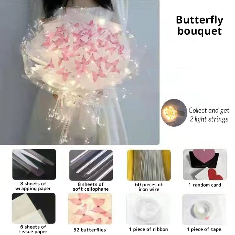 New DIY Butterfly Bouquets Handmade Butterfly Flower Material Package Bouquet with Light String Wedding Decor Gift for Girlfrien - V.I.P Digital Presence