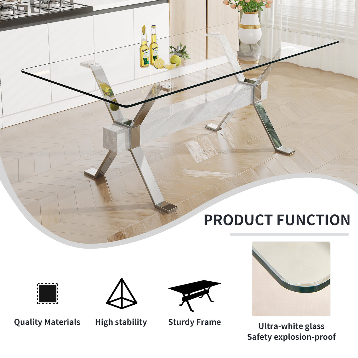Dining table Modern tempered glass dining table 79 ''x39''x30 '' 1105 - V.I.P Digital Presence