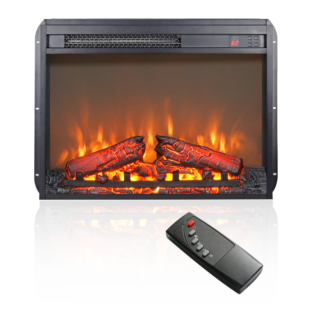 23 inch electric fireplace insert ultra thin heater with log set & realistic flame remote control - V.I.P Digital Presence
