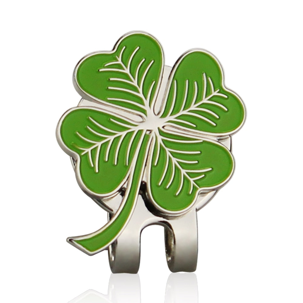Four Leaf Clovers Golf Ball Marker with Golf hat clip Wholesale Golf Accessories for golfer gift alloy Lucky clover marker