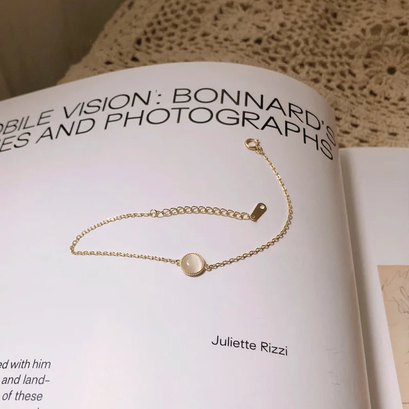 925 Sterling Silver White Chalcedony Bracelet for Girl Korean Style Simple INS 18k Gold Plated Bracelet Fine Jewelry - V.I.P Digital Presence