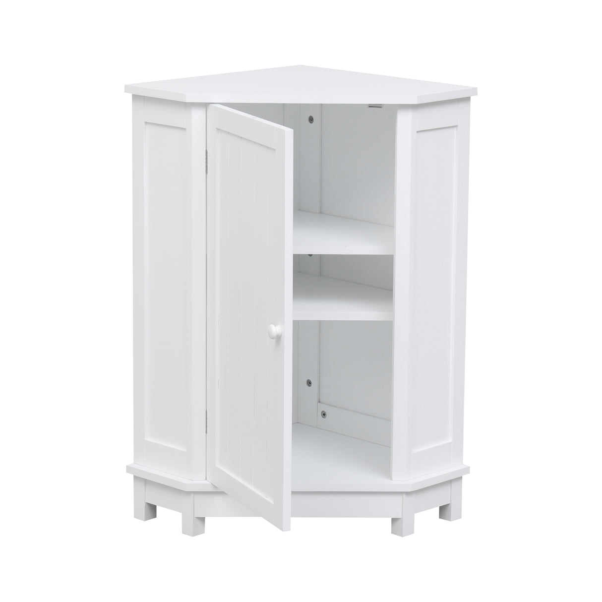White Bathroom Cabinet Triangle Corner Storage Cabinet with Adjustable Shelf Modern Style MDF Board - V.I.P Digital Presence