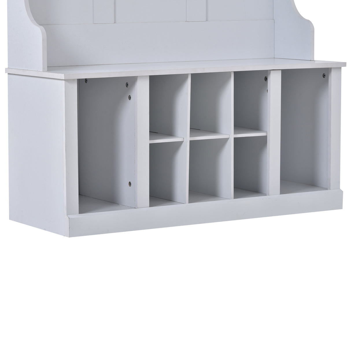 U-Can Hall Tree with 6 Hooks Coat Hanger Entryway Bench Storage Bench (White)