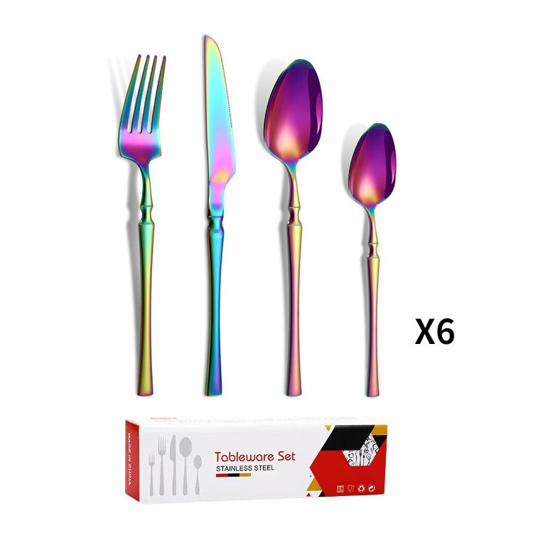 Small waist stainless steel knife, fork, and spoon set of 24 pieces, gold steak knife, fork, stainless steel tableware set, coffee spoon - V.I.P Digital Presence