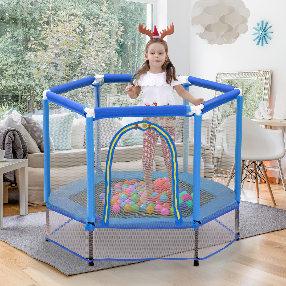 55'' Toddlers Trampoline with Safety Enclosure Net and Balls, Indoor Outdoor Mini Trampoline for Kids - V.I.P Digital Presence