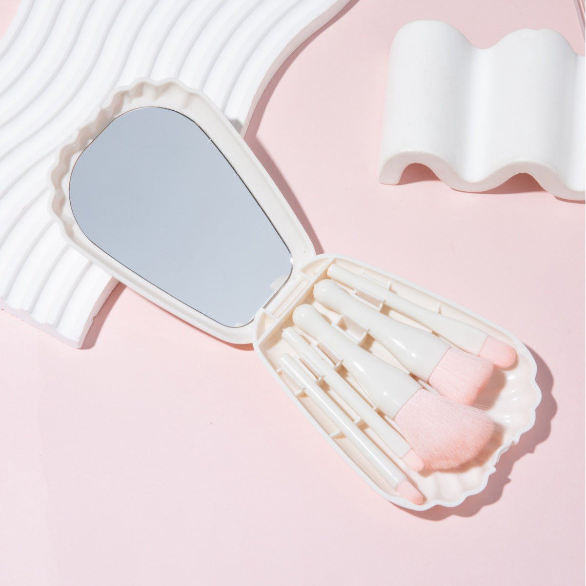 5 shells with mirror powder blusher brush powder brush portable mini combination beauty travel tool - V.I.P Digital Presence