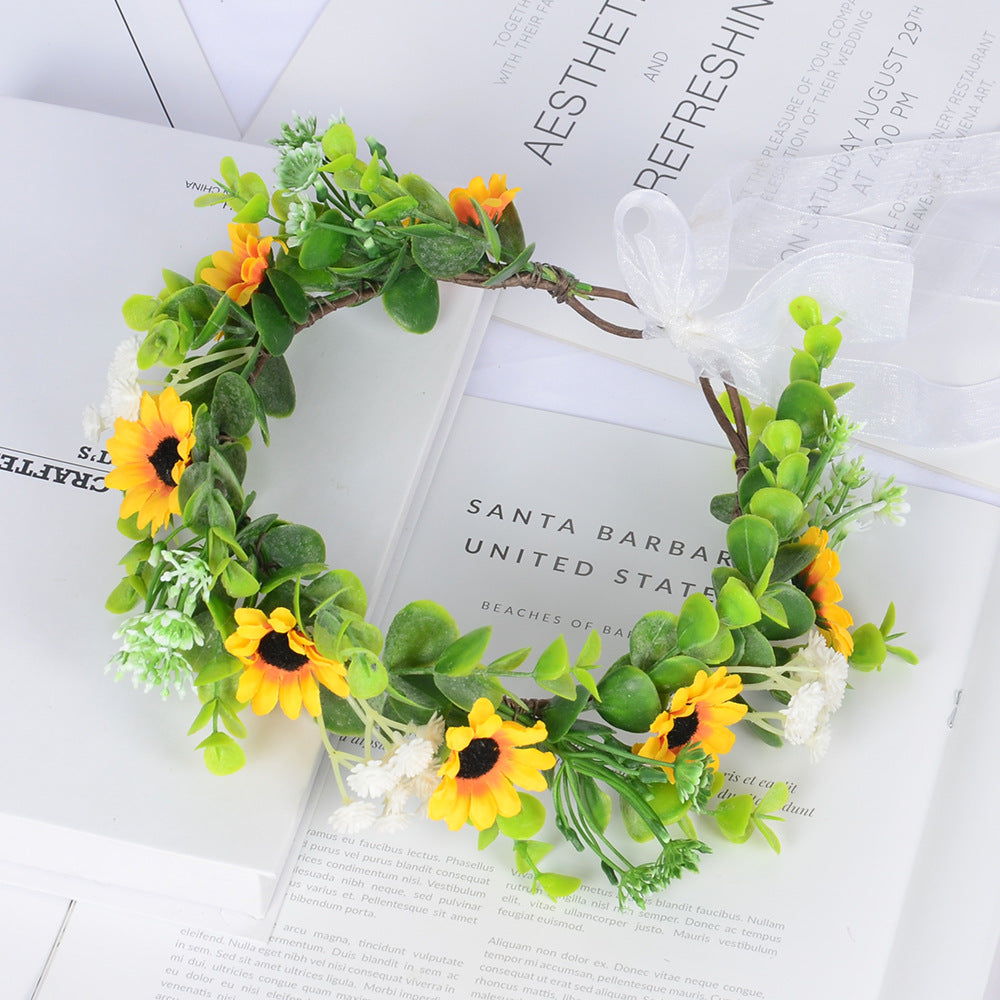 Girl Spring Outing Wreath Headwear Simulation Eucalyptus Starry Sky False Sunflower Children's Wreath - V.I.P Digital Presence