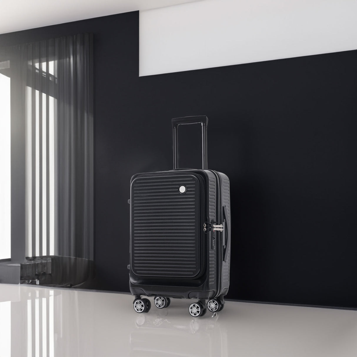 Carry-on Luggage 20 Inch Front Open Luggage Lightweight Suitcase with Front Pocket and USB Port, 1 Portable Carrying Case Black