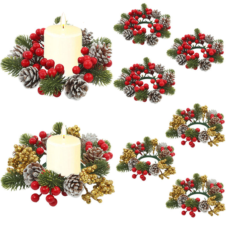 Christmas wreath desktop home decoration simulation pine cone ornament Christmas flower candle holder - V.I.P Digital Presence