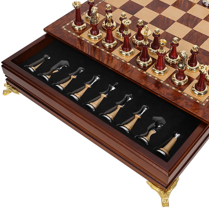 Luxury metal+solid wood tabletop for easy storage Chess set - V.I.P Digital Presence