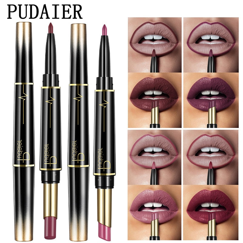Matte Lipstick Wateproof Double Ended Long Lasting Lipsticks Brand Lip Makeup Cosmetics Nude Dark Red Lips Liner Pencil - V.I.P Digital Presence