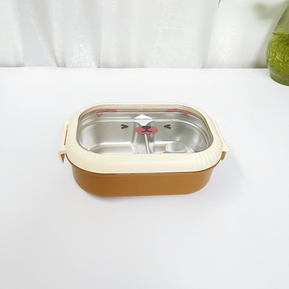 Cartoon cute bear stainless steel portable compartment lunch box with lid - V.I.P Digital Presence