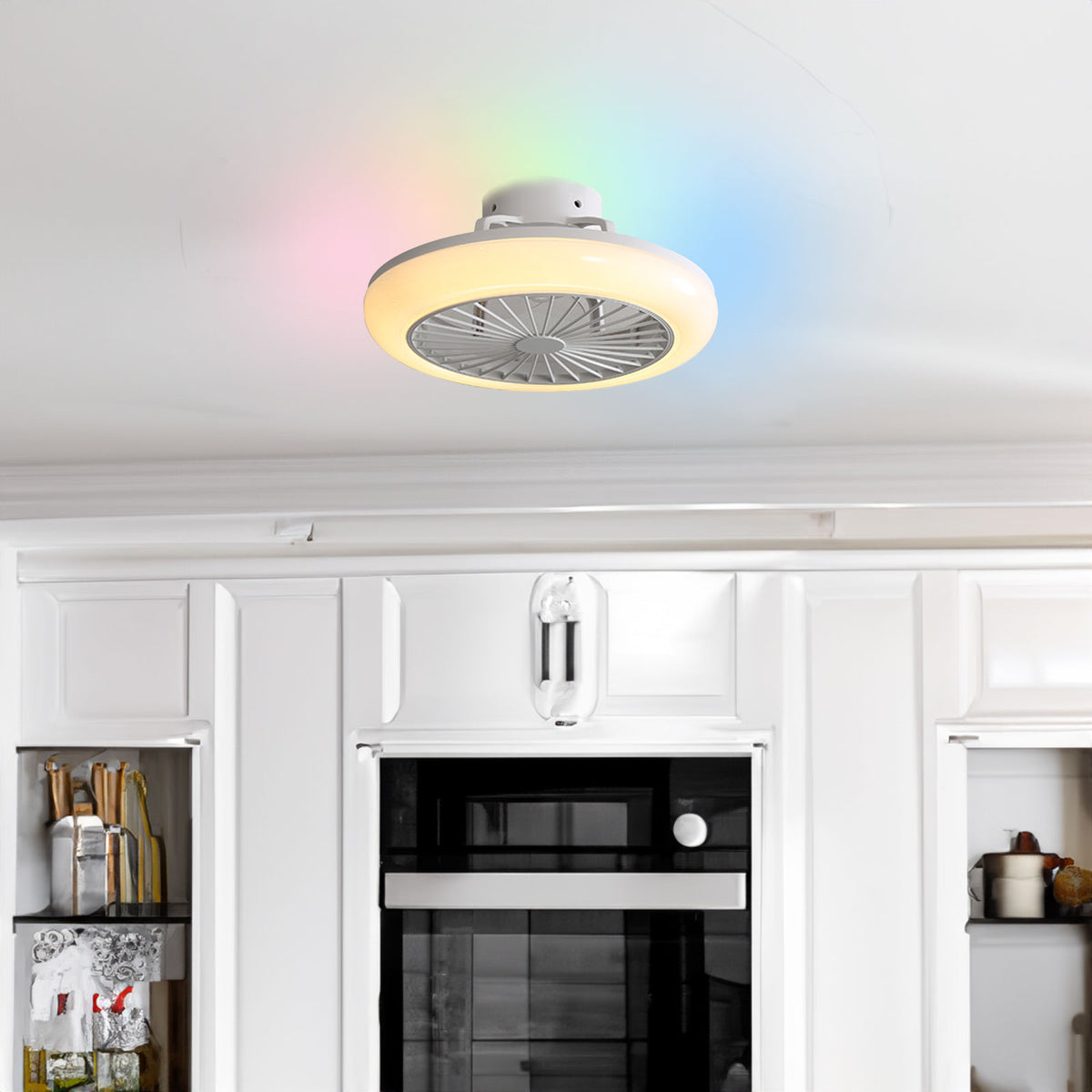 18" Smart LED Bladeless Ceiling Fans Remote with Alexa/Google, Modern Flush Mount RGB Ceiling Fan for Bedroom - V.I.P Digital Presence