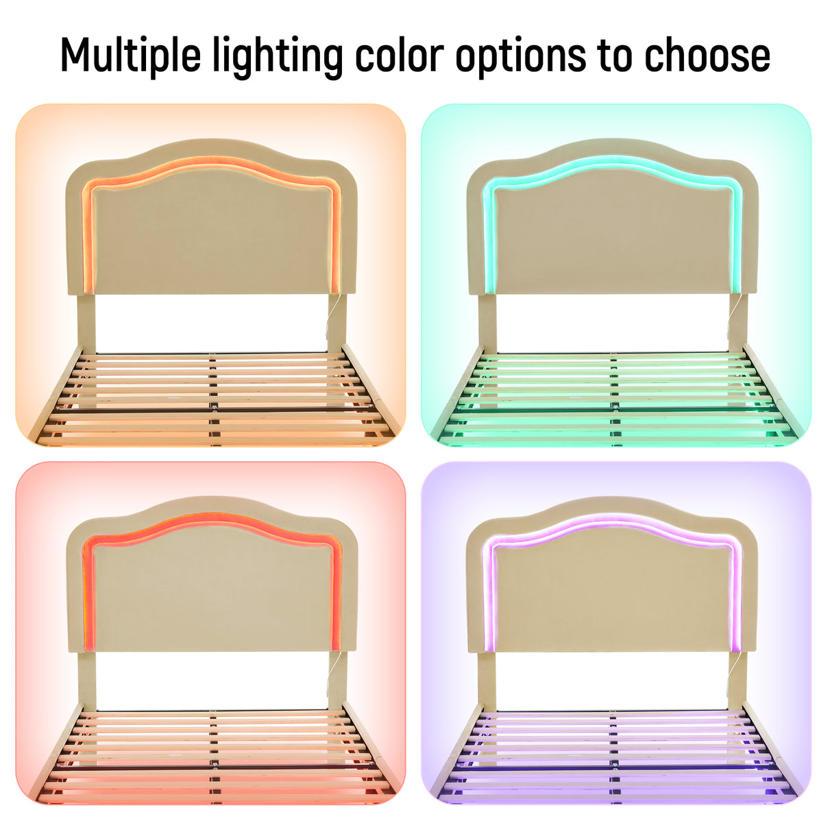 Full Size Velvet Upholstered Smart LED Bed Frame with Adjustable Height Headboard,No Box Spring Needed,Easy Assembly,Beige - V.I.P Digital Presence