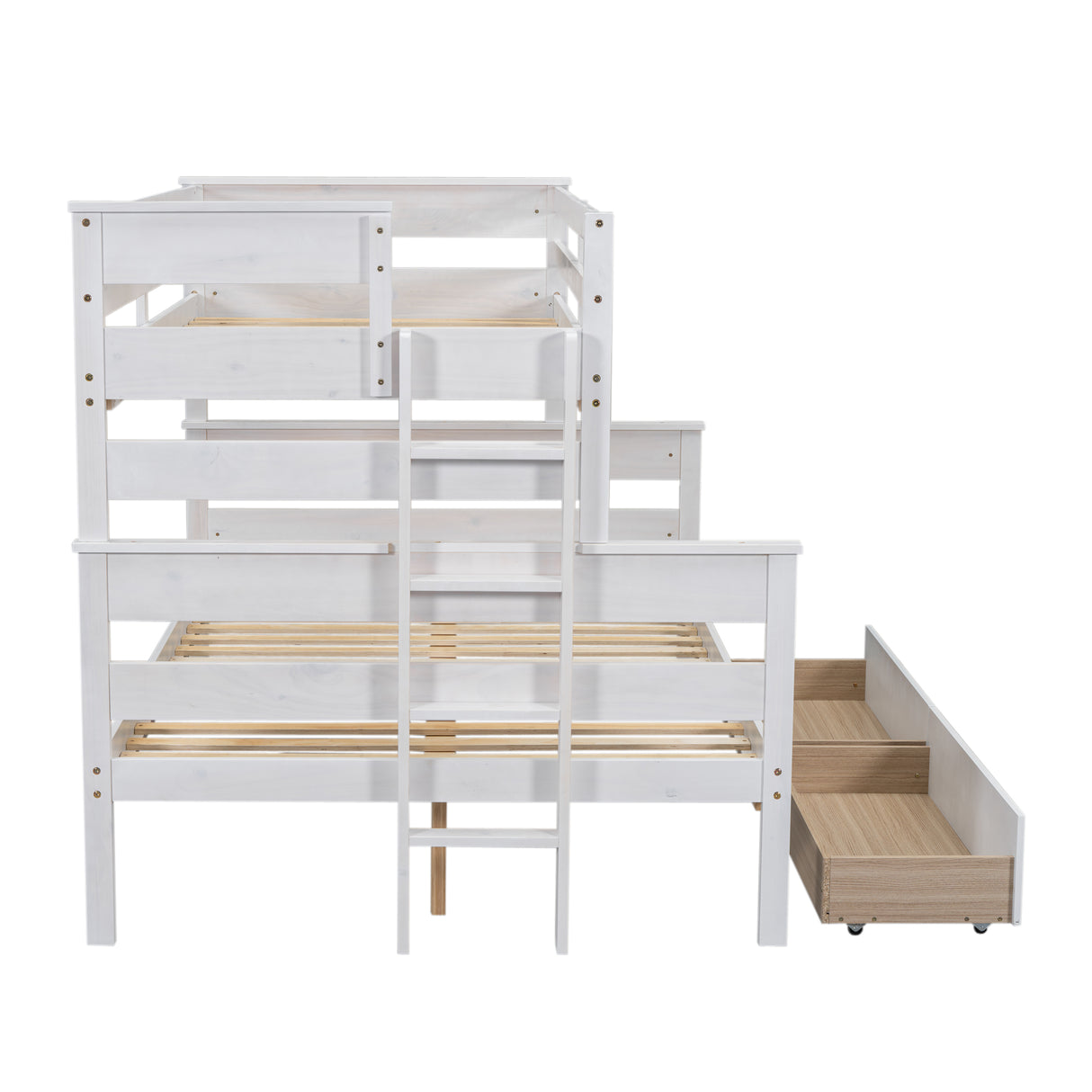 Wood Twin over Full Bunk Bed with 2 Drawers White