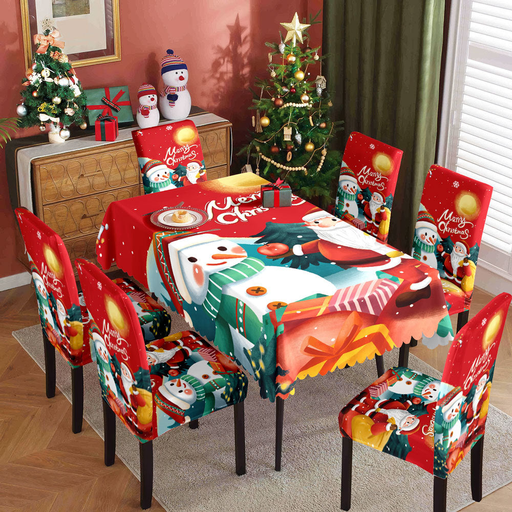 Christmas Waterproof Printed Tablecloth Restaurant Home Printed Chair Cover Christmas Tablecloth Chair Cover Decorative Set - V.I.P Digital Presence