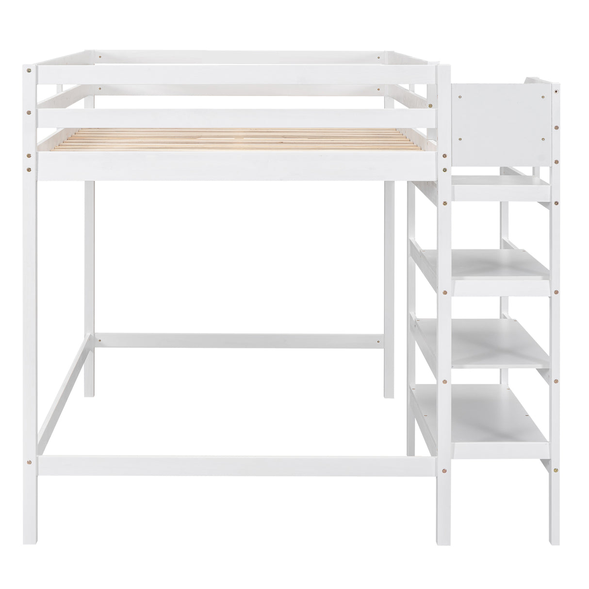 Full Size Loft Bed with Built-in Storage Staircase and Hanger for Clothes White