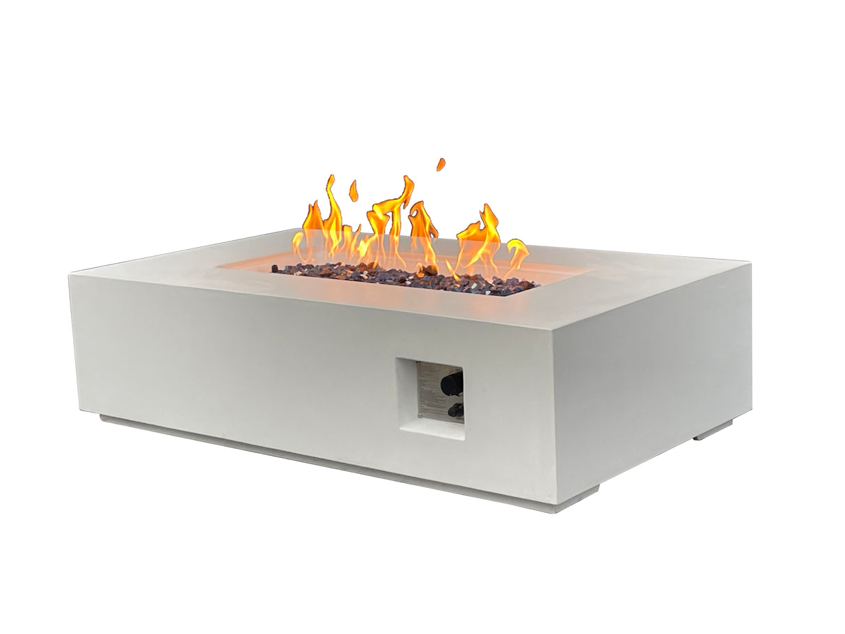 52 Inch Outdoor Concrete Propane gas rectangle Fire Pit table in Antique white color - V.I.P Digital Presence