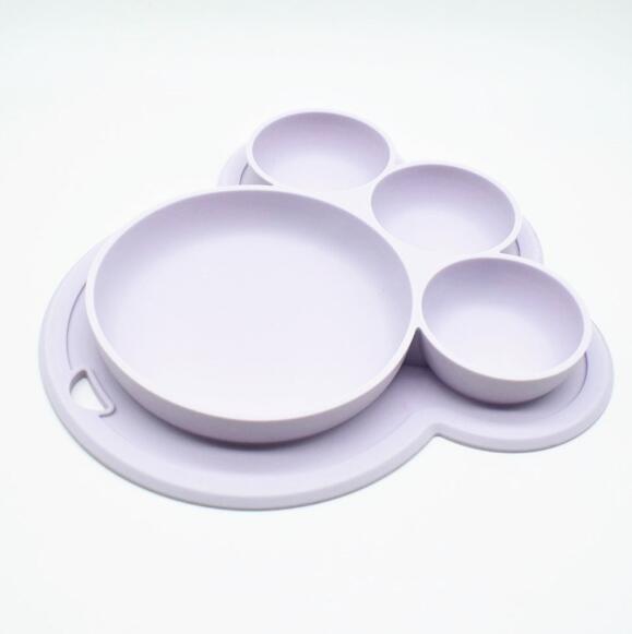 Kids Food-grade Silicone Home Dinner Dish Baby Plate Tableware Bear Paw Shape Children Training Cartoon Bowls Suction Toddler