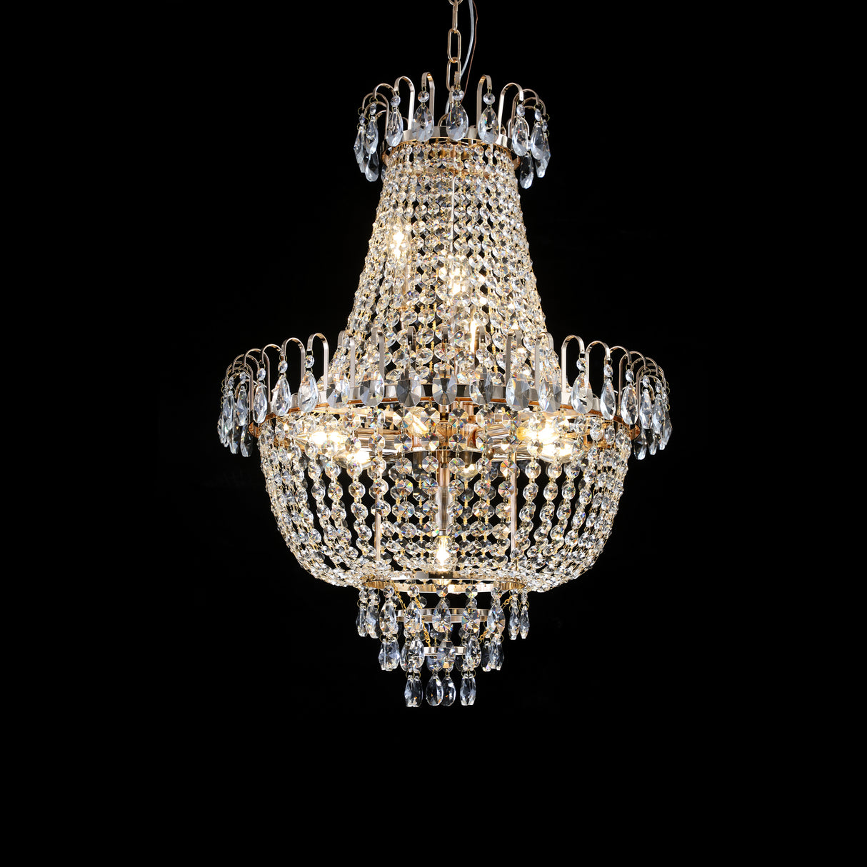 Golden crystal pendant light, large modern luxury ceiling lighting (without light bulbs) - V.I.P Digital Presence