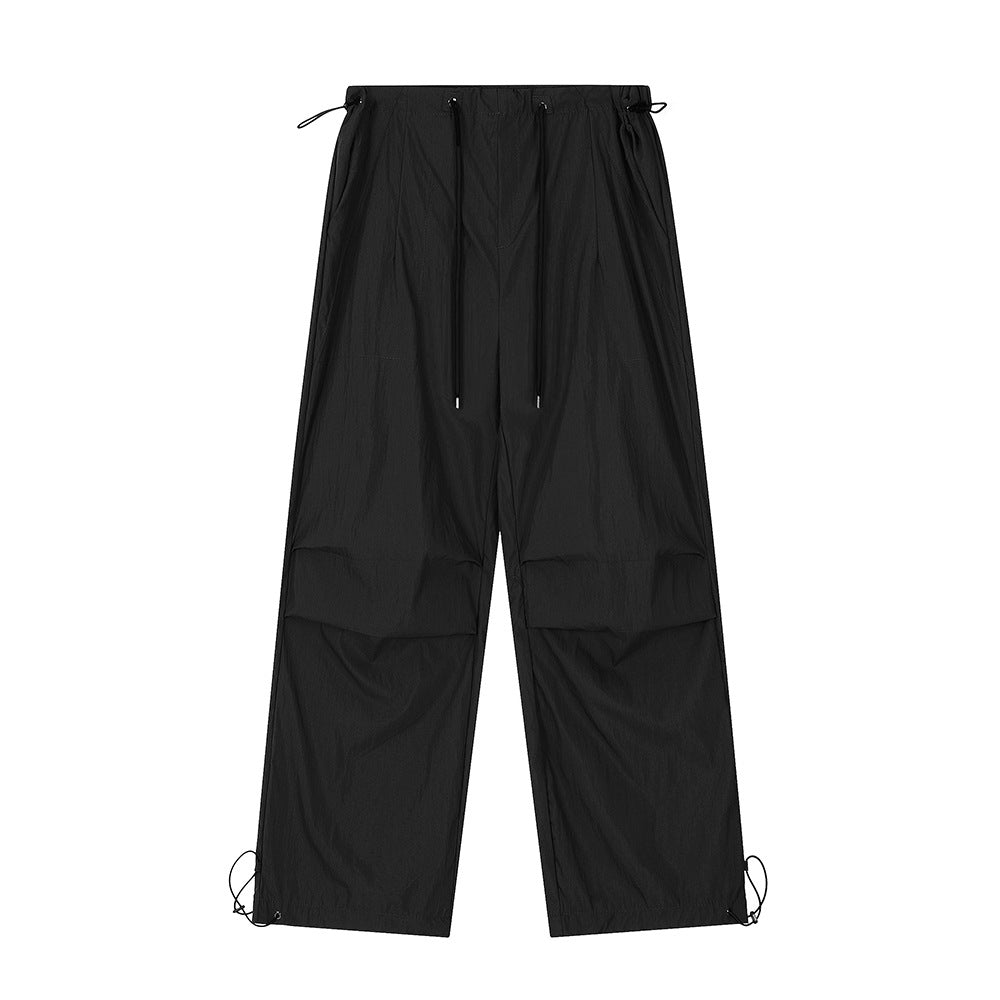 Wrinkled Casual Straight Cargo Pants Men's American Loose Solid Color Thin Sports Drawstring Cuffed Long Trousers - V.I.P Digital Presence