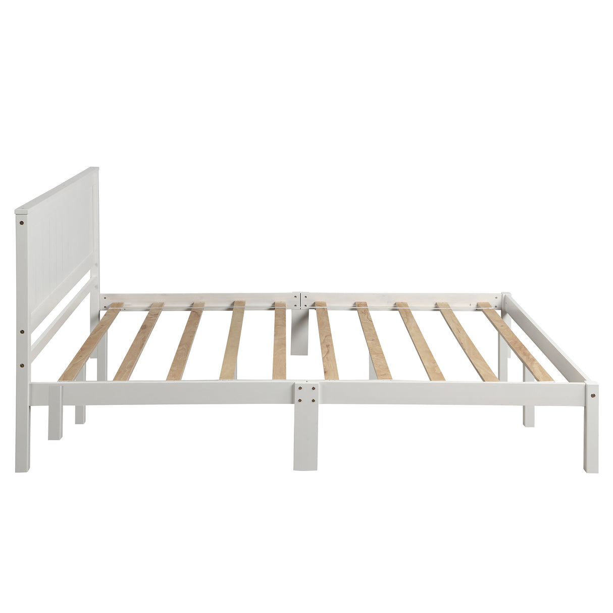 Platform Bed Frame with Headboard, Wood Slat Support, No Box Spring Needed Queen White