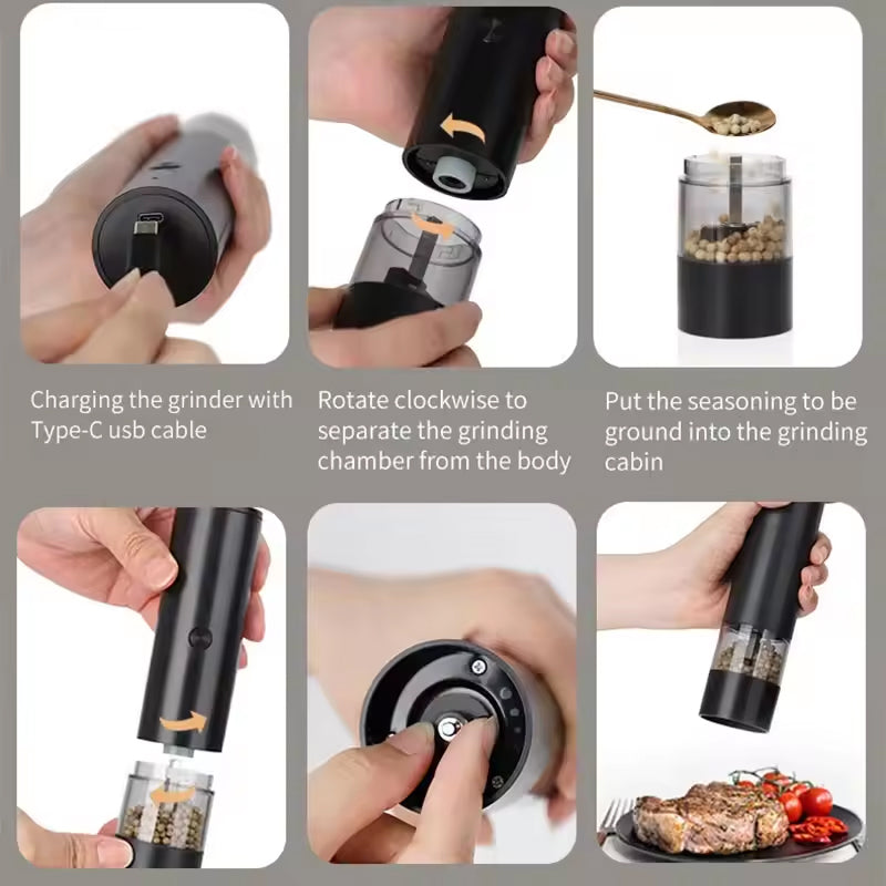 USB Charging Electric Pepper & Sea Salt Grinder with Base and Double Support for Easy Charging and Use - V.I.P Digital Presence