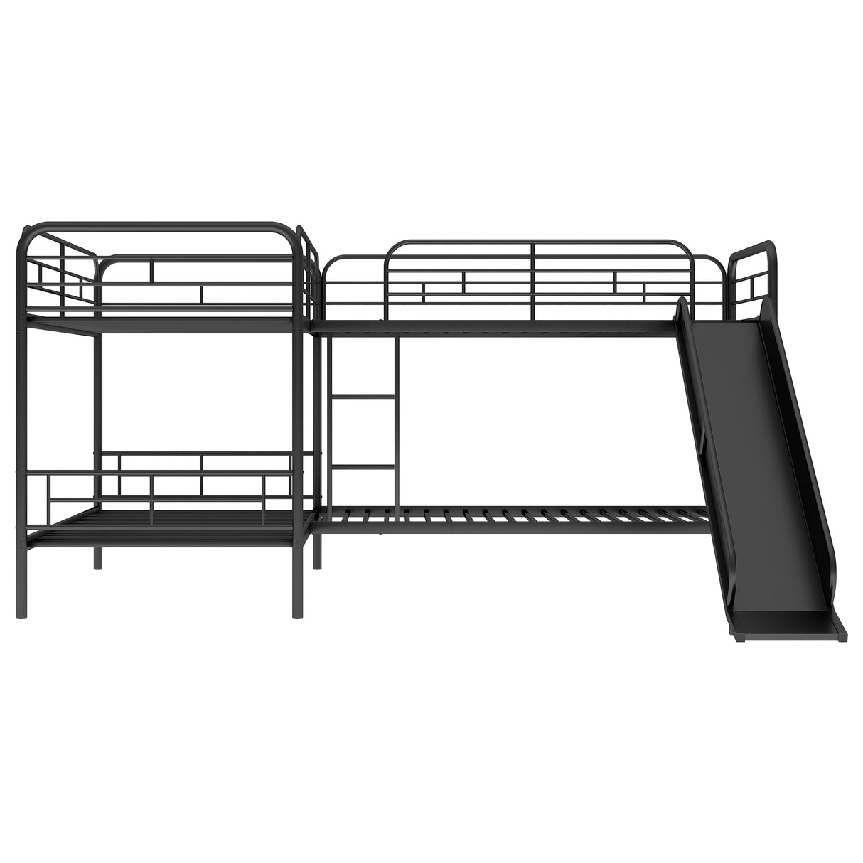 Twin Size L-Shaped Bunk Bed with Slide and Ladder Black