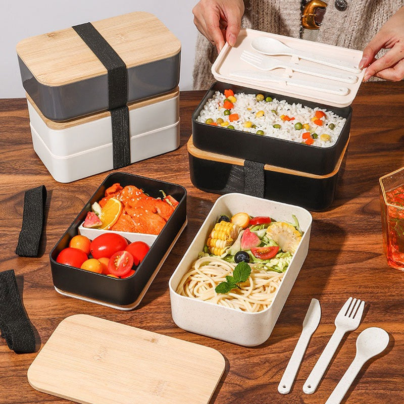 Wheat straw lunch box, Japanese style wooden lid bento box, household compartment, microwave oven lunch box, fresh-keeping box - V.I.P Digital Presence
