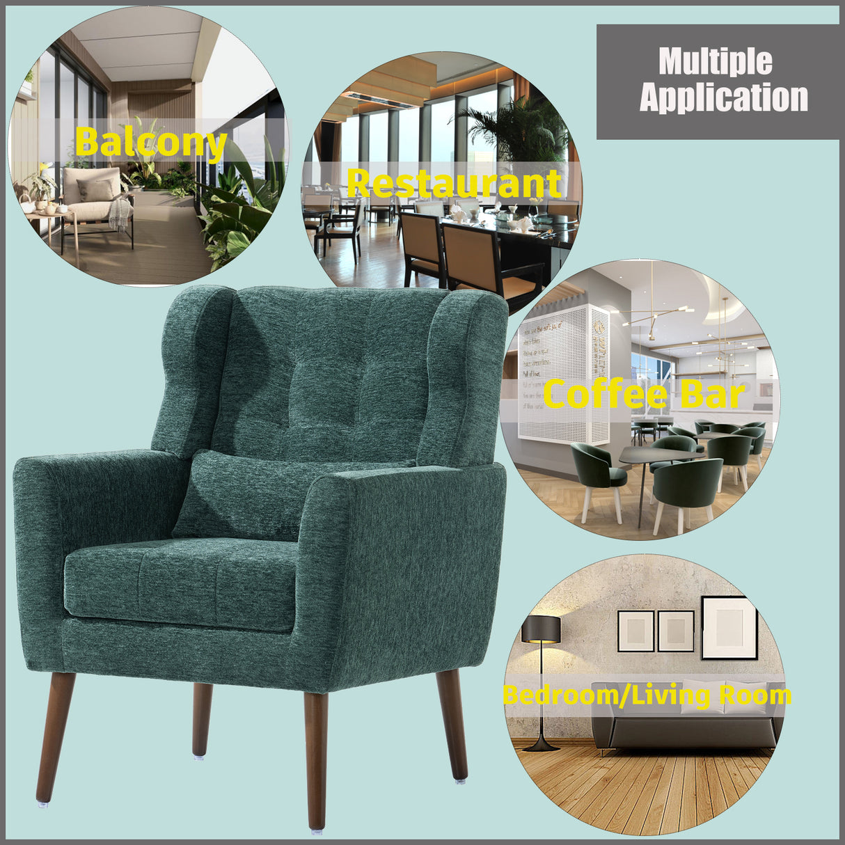 Modern Accent Chair Upholstered Foam Filled Living Room Chairs Comfy Reading Chair Mid Century Modern Chair (Blackish Green) - V.I.P Digital Presence
