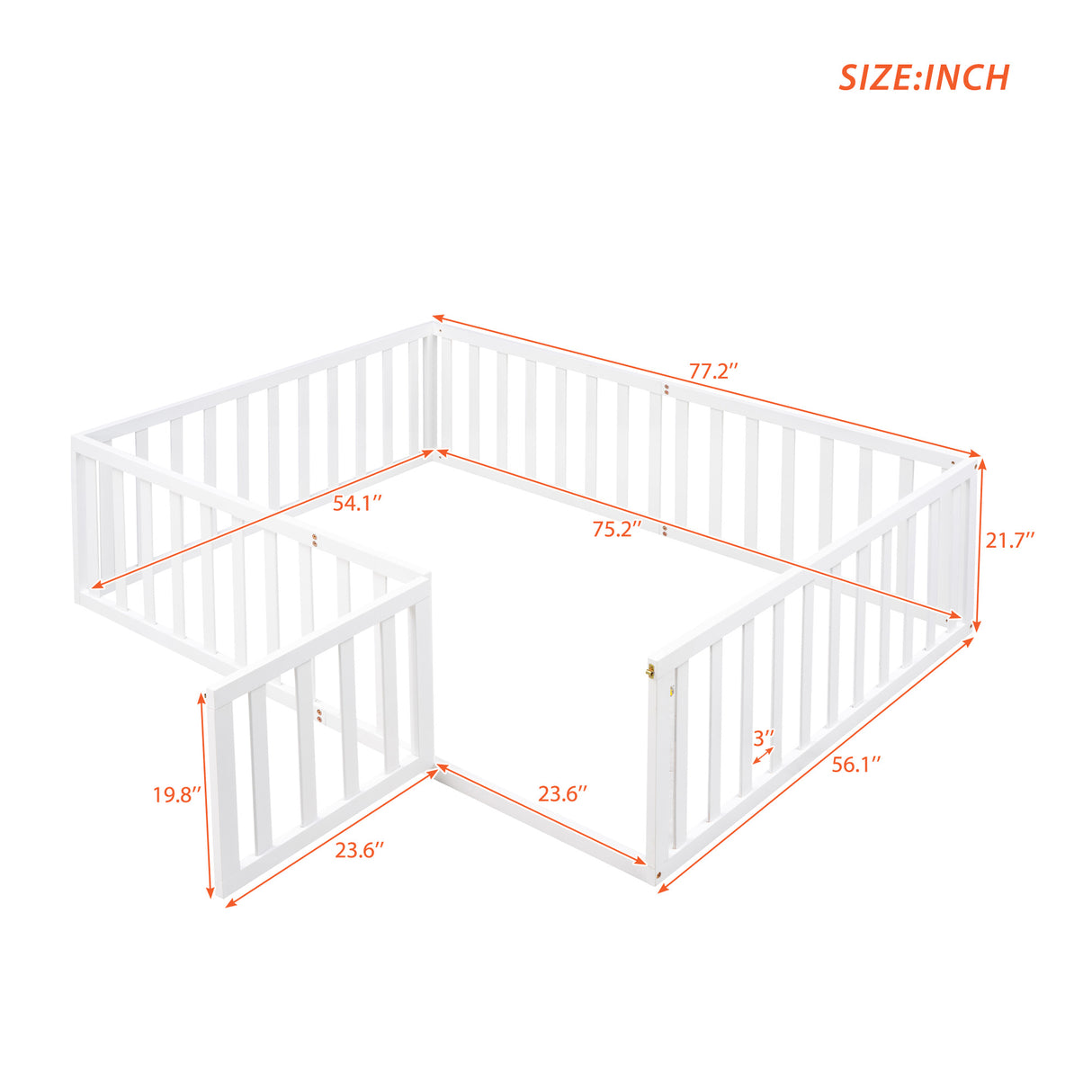 Full Size Wood Daybed Frame with Fence White(OLD SKU:WF289662AAK)