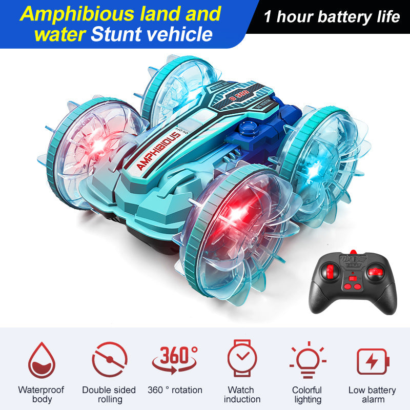 Colorful light wheel double-sided stunt amphibious remote control car watch dual control four-wheel drive power - V.I.P Digital Presence