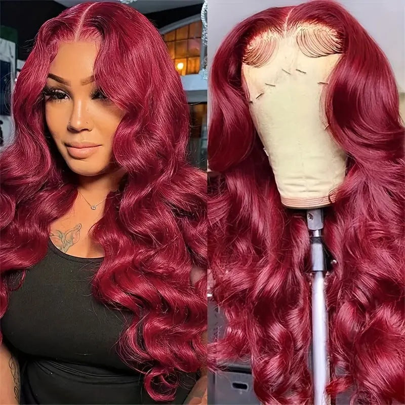 European and American fashion wine red wig hot selling front lace big wave long curly hair wig full head cover - V.I.P Digital Presence