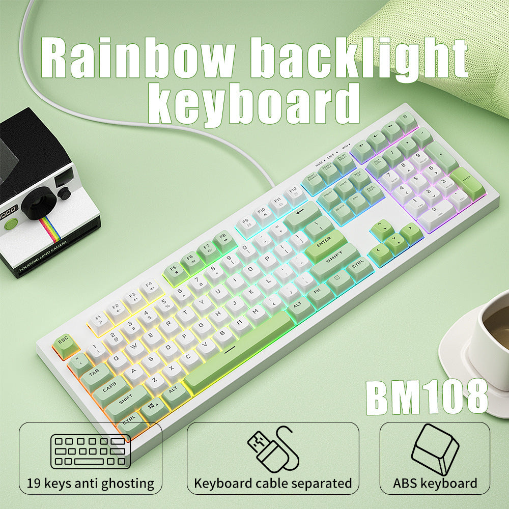 BM108 mechanical tactile keyboard with high aesthetic value, mixed light e-sports game office mute film keyboard - V.I.P Digital Presence