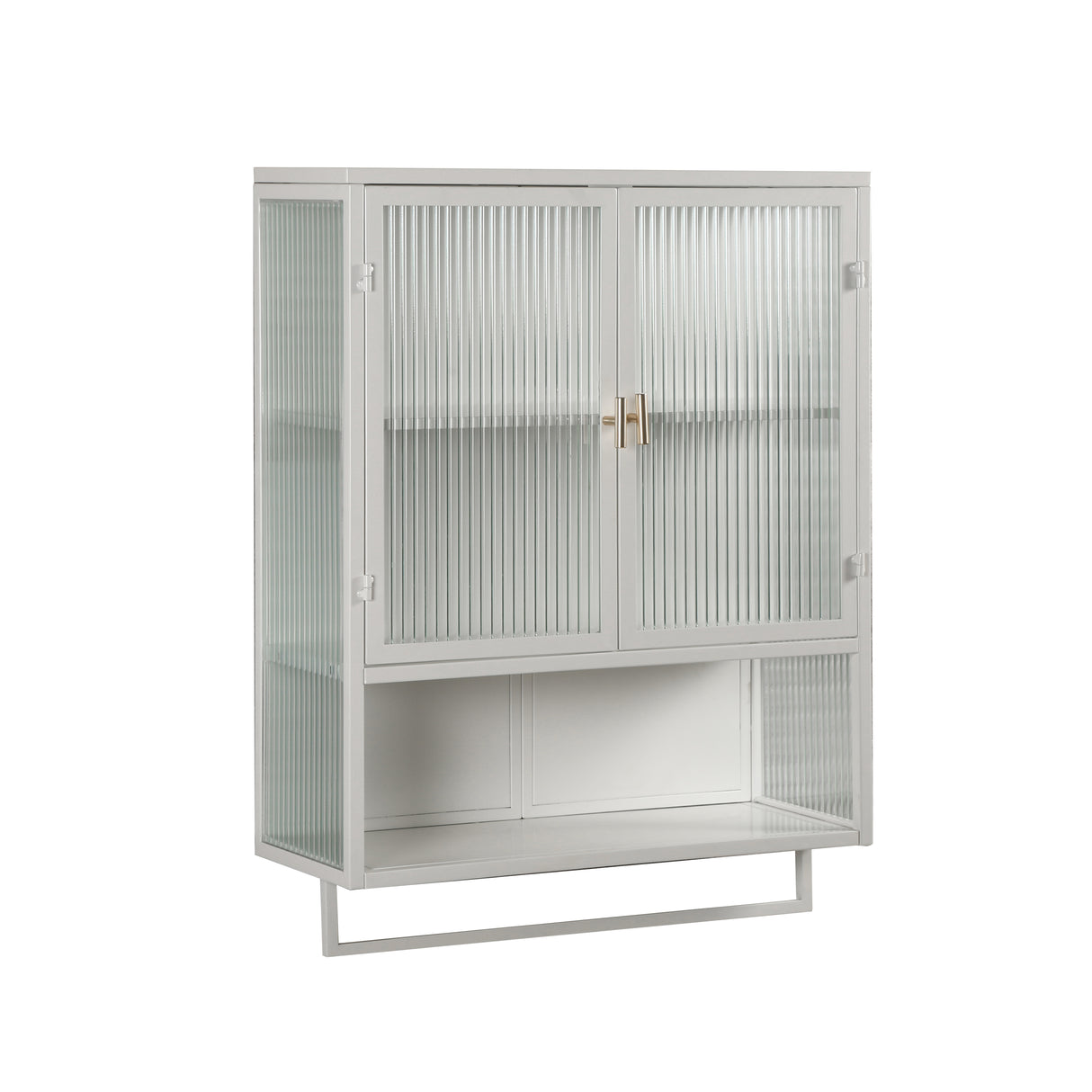 23.62"Glass Doors Modern Two-door Wall Cabinet with Featuring Two-tier Enclosed Storage an Open Shelf and Towel Rack