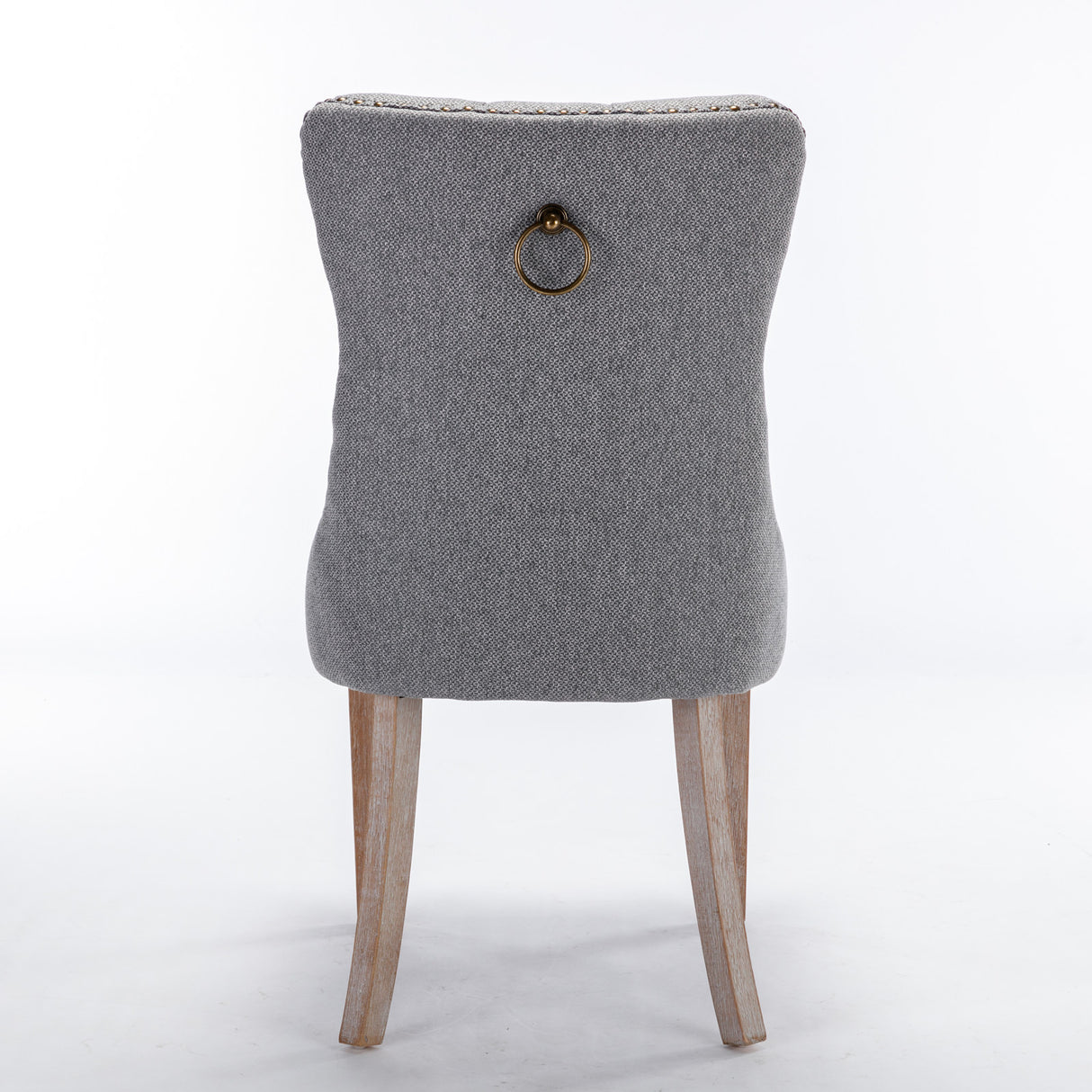 High-end Tufted Solid Wood Contemporary Flax Upholstered Linen Dining Chair with Wood Legs Nailhead Trim 2-Pcs Set Gray