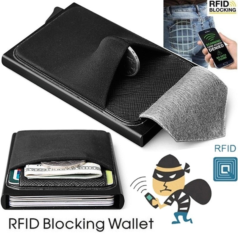 Business Men Credit Card Wallet Aluminum Cash ID Card Holder Case Blocking Slim Metal Wallet Coin Purse Black - V.I.P Digital Presence