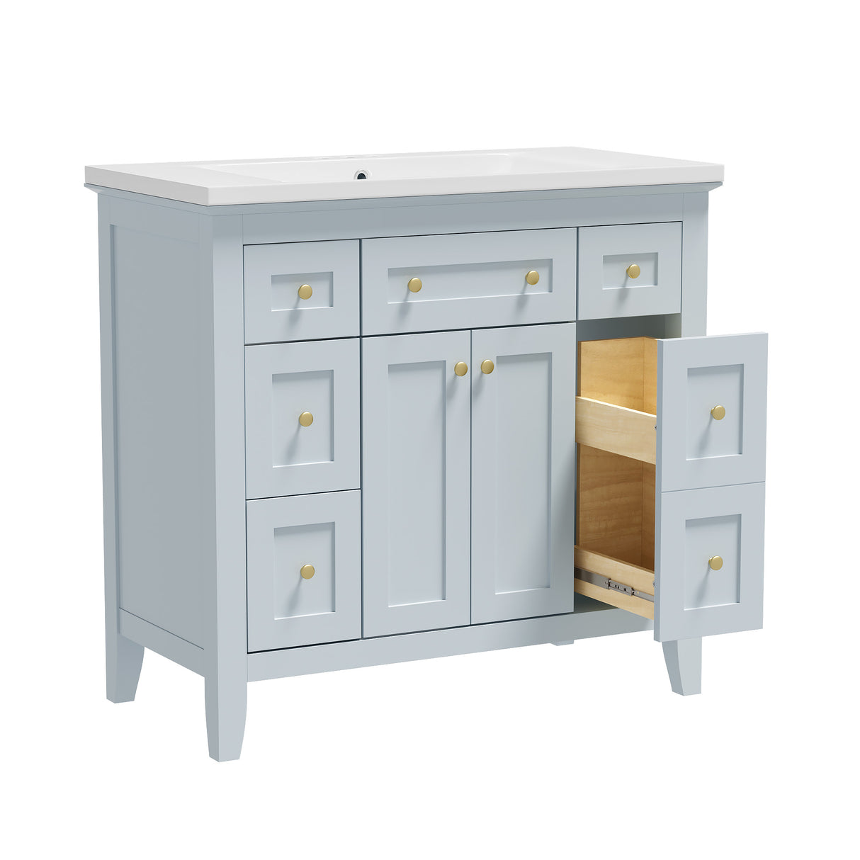36 inch bathroom vanity with resin sink combination set with 6 drawers and 2 cabinets, storage cabinet vanity set, light blue - V.I.P Digital Presence